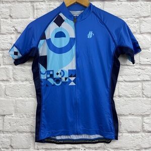 Hincapie Blue Geometric Print Women's Short Sleeve Cycling Jersey Size Medium
